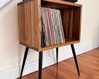 Hardwood Vinyl Record Player Stand: Mid-Century Modern Record Storage