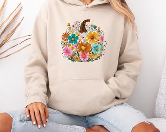 Pumpkin Hoodie, Fall Autumn Wear, Floral Pumpkin Hoodie, Boho Pumpkin Hoodie, Halloween Pumpkin, Autumn Hoodie, Funny Halloween