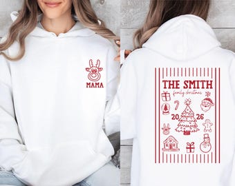 Custom Family Name Christmas Hoodie, 2026 Holiday Pullover, Matching Family Jumper, Personalised Xmas Name