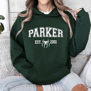 Parker 2001 Crewneck Hoodie, Pullover Sweatshirt, Parker VARSITY Unisex Hoodie, Peter Parker, Spider Man, Parker Spiderman, Christmas image 3