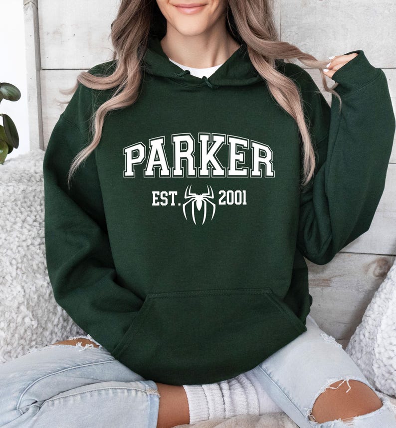 Parker 2001 Crewneck Hoodie, Pullover Sweatshirt, Parker VARSITY Unisex Hoodie, Peter Parker, Spider Man, Parker Spiderman, Christmas image 3