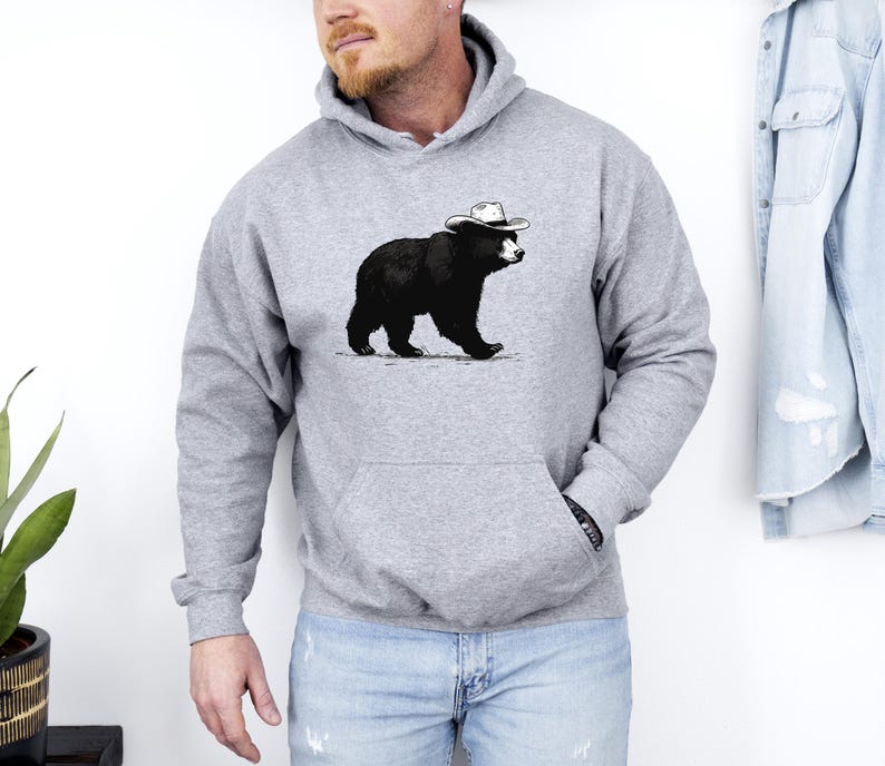 Bear Hat Hoodie, Grizzly Bear Hoodie, Outdoor Hoodie, Adventure Awaits, Nature Lover Gift, Bear Gifts, Wildlife Hoodie, Hiking Hoodie image 2