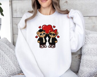Faux Yarn Bear Sweatshirt, Teddy Bear Sweater, Couple Bear Jumper, Valentines Day Gift, Cute Teddy Bear Top, Faux Crochet, Girl Teddy Bear