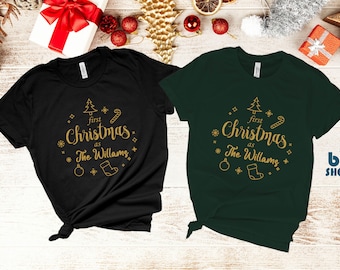 Our First Christmas As Mr And Mrs, Custom Name, Christmas Shirt, Matching Couple Shirts, His And Hers, Husband Wife, Christmas Couple Tees