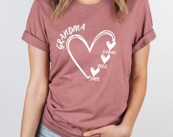 Mama Shirt, Personalised Shirt, Mum T Shirt, Custom Grandma Tee, Heart Tshirt, New Grandma Gift, Mom To Be, Womens Christma, Nanny Gifts