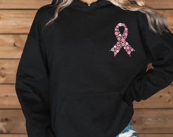 Breast Cancer Hoodie, Cancer Warrior Top, Pink Ribbon Hoodie, Pink Ghost Hoodie, Coquette Cancer Top, Cancer Awareness, October We Wear Pink