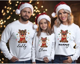 Benutzerdefinierte Rentier-Sweatshirt, Familien-Weihnachtstop, Mama-Weihnachtspullover, Kinder-Ren-Top, Weihnachtsfeier-Top, Weihnachten, Weihnachten