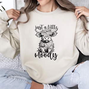 Moody Sweatshirt, Highland Cow Sweater, Farm Animals Top, Funny Sweatshirt, Sarcastic Jumper, Cow Sweatshirt, Animal Gift, Little Moody Tee