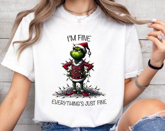 „Mir geht's gut, Grinch“-Shirt, Lustiges Grinch-Shirt, Weihnachtsshirt, Retro-Weihnachten, Weihnachtsgrinch-Shirt, Frohe Weihnachten-T-Shirt
