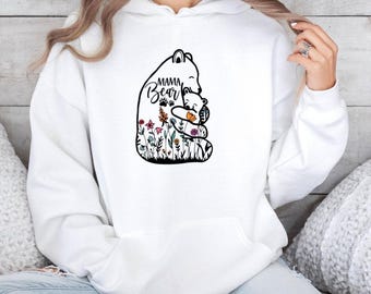 Floral Bear Hoodie, Mama Bear Sweatshirt, Wildflower Jumper, Bear Lover Gift