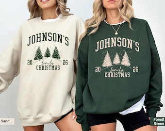 Personalised Family Christmas Sweatshirt, Pine Tree Sweater, Xmas 2026 Sweatshirt, Matching Xmas Top, Kids Top