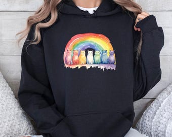 Rainbow Cat Hoodie, Gay Pride Hoodie, Trans Cat Hoodie, Pride Cat Hoodie, Cat Gifts, Lesbian Hoodie,  Pride Month Top, LGBT Flag Top