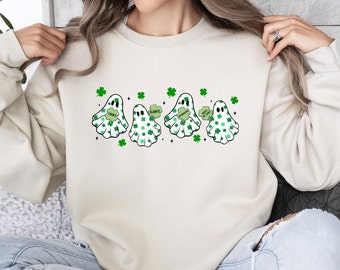 Sláinte-Sweatshirt, Geschenk zum St. Patrick's Day, Vierblättriges Kleeblatt, Glücksklee, St. Patrick's Pullover, Lustiger Geisterpullover, Spaßpullover