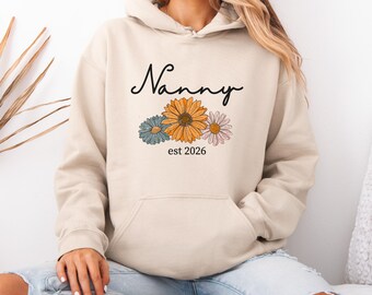 Bluza z kapturem dla niani, Bluza z kapturem z motywem kwiatów, Przyszła babcia, Prezent dla nowej niani, Urodziny babci, Bluza dla nowej babci, Najlepszy prezent dla babci