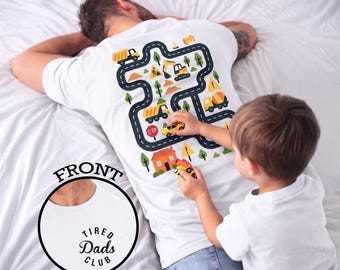 Tired Dads Club Construction Car Track Shirt, Fathers Day Gift, Interactive Road Map Tee