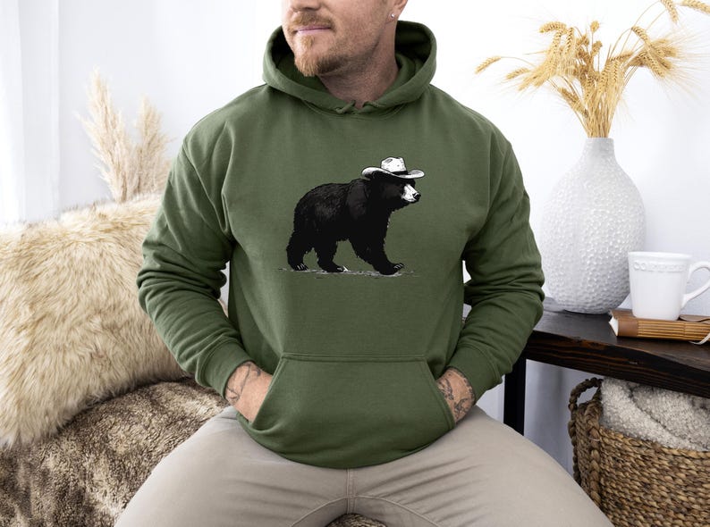 Bear Hat Hoodie, Grizzly Bear Hoodie, Outdoor Hoodie, Adventure Awaits, Nature Lover Gift, Bear Gifts, Wildlife Hoodie, Hiking Hoodie image 3