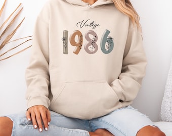 Sudadera con capucha vintage de 1986, sudadera de cumpleaños personalizada, sudadera con capucha para 40.º cumpleaños, regalo para 50.º cumpleaños, sudadera con capucha de 1976, sudadera con capucha unisex Gildan SoftStyle