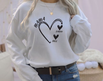 Benutzerdefinierte Mama Sweatshirt, Mama Pullover, benutzerdefinierte Oma Top, Herz Sweatshirt, neue Oma Geschenk, werdende Mutter, Kinderpflegerin Geschenke, Muttertagsgeschenk