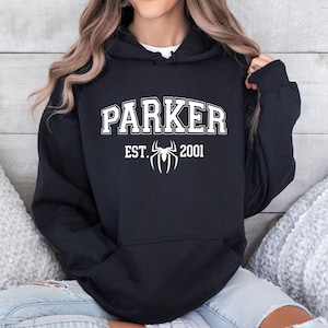 Parker 2001 Crewneck Hoodie, Pullover Sweatshirt, Parker VARSITY Unisex Hoodie, Peter Parker, Spider Man, Parker Spiderman, Christmas image 1
