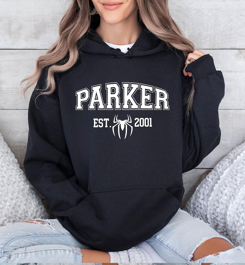 Parker 2001 Crewneck Hoodie, Pullover Sweatshirt, Parker VARSITY Unisex Hoodie, Peter Parker, Spider Man, Parker Spiderman, Christmas image 1