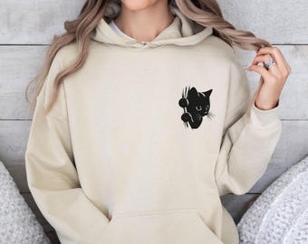 Peeking Cat Hoodie, Black Cat Hoodie, Crayz Cat Lady, Halloween Hoodie, Cat Lover Gift, Cat Mama Hoodie, Cat Dad Jumper, Cat Gifts