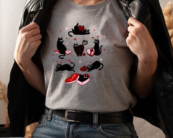 Valentine Cat Shirt, Cat Lover Shirt, Cat Gift, Cat Owner Gift, Cat Mum Tee, Funny Valentine Gift, Valentines Birthday,  Black Cat Tee