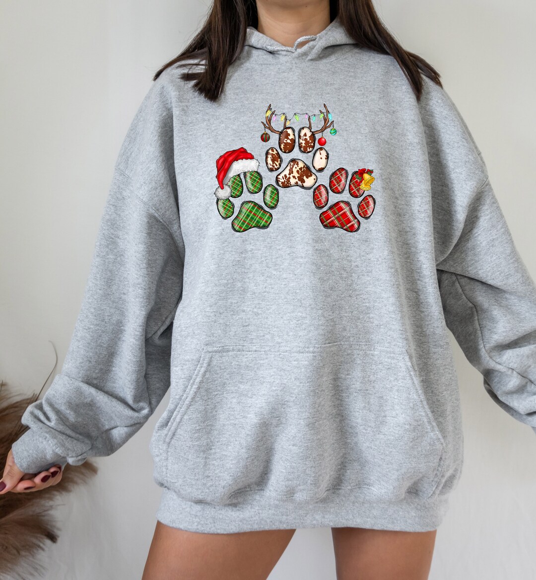 Paw Print Hoodie Dog Christmas Jumper Cute Christmas Hoodie Etsy UK