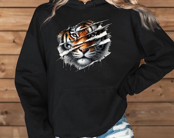 Angry Tiger Hoodie, Tiger Hoodie, Big Cat Hoodie, Wildlife Jumper, Animal Hoodie, Wild Hoodie, Nature Lover Jumper, Tiger Lover Gift