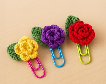 Micro Crochet Rose Paper Clip Bookmark, Cute Floral Planner Accessories, Perfect Gift for Book Lovers and Journal Enthusiasts