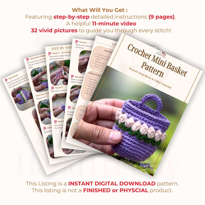 Floral Crochet Bag Keychain PDF Pattern – Mini Tulip Purse Keyring Tutorial (Digital Download) image 10