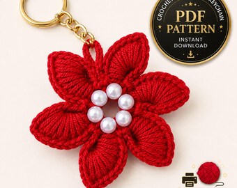 Crochet Star Flower Keychain Pattern, 3D Floral Charm (PDF Pattern)