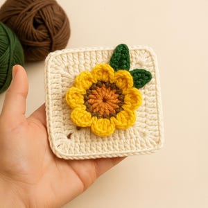 Sunflower Granny Square Crochet Pattern PDF, 3D Floral Afghan Block, DIY Blanket Motif, Handmade Crochet Square, Instant Download Pattern