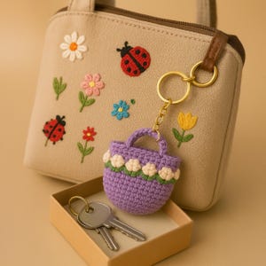 Floral Crochet Bag Keychain PDF Pattern – Mini Tulip Purse Keyring Tutorial (Digital Download) image 3