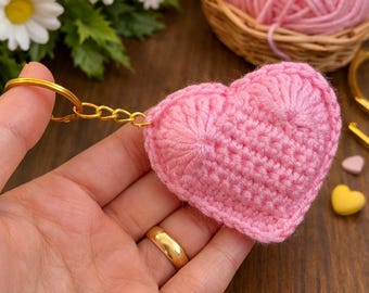 Valentine Crochet Heart Keychain Pattern PDF, Amigurumi Key Ring Tutorial for Gifts