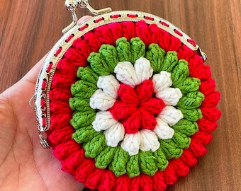 Crochet Flower Coin Purse PDF Pattern, Small Floral Crochet Pouch, Handmade Wallet Design, Christmas Crochet Bag PDF, Instant Download