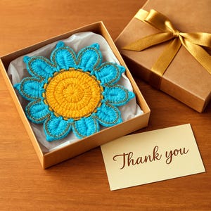 Crochet Flower Coaster Pattern PDF, Blue Petal Mug Rug Design, Handmade Cup Mat Tutorial, English & German image 6