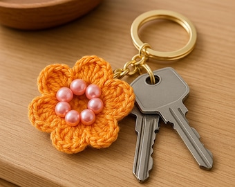Easy Crochet Flower Keychain Pattern, Easy PDF Mini Crochet Design for Car Accessories or Valentine's Day Gift