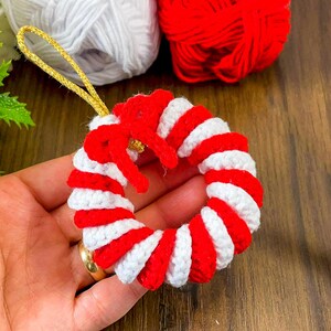 Candy Cane Wreath Crochet Pattern PDF – Christmas Ornament DIY Holiday ...