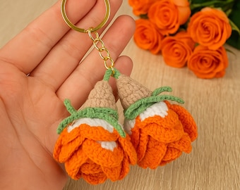 3D Crochet Rose Keychain Pattern, Floral Bag Charm (PDF Pattern)
