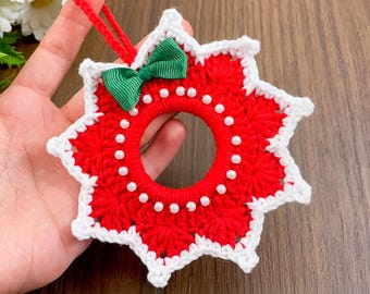 Christmas Crochet Wreath Ornament PDF Pattern – Beginner Holiday Home Decoration Tutorial