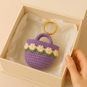 Floral Crochet Bag Keychain PDF Pattern – Mini Tulip Purse Keyring Tutorial (Digital Download) image 4