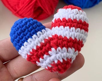 Crochet American Flag Heart Pattern PDF, Patriotic USA Keychain Design, Fourth Of July Ornament