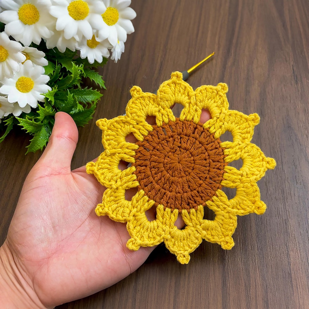 Sunflower Crochet Coasters PDF Pattern — Floral Drink Coaster DIY ...