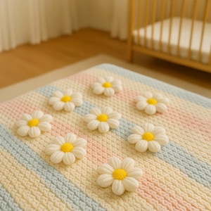 Puffy Crochet Flowers Applique - Colorful Daisy Embellishment for Sweater, Cardigan & Craft Decor - Cute Handmade Crochet Patch