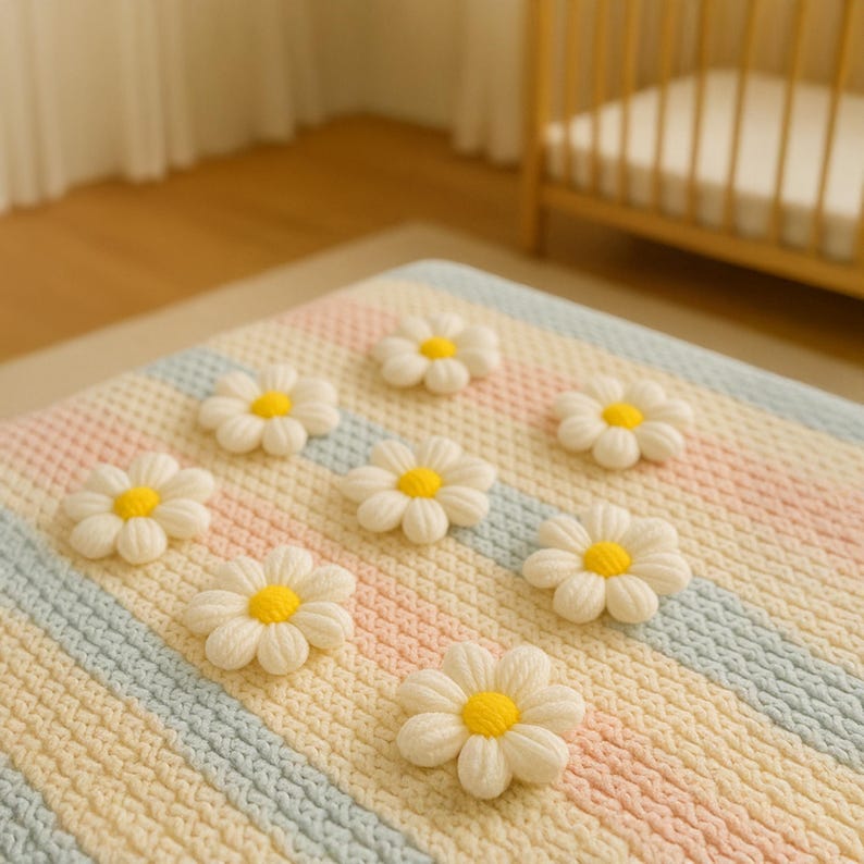 Puffy Crochet Flowers Applique - Colorful Daisy Embellishment for Sweater, Cardigan & Craft Decor - Cute Handmade Crochet Patch