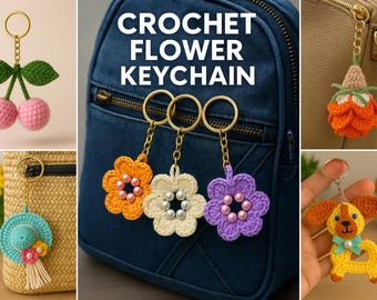 Crochet Keychain Set Patterns Bundle – 5 Cute Amigurumi Charms PDF Tutorial for Bags, Gifts & Keys
