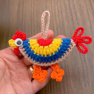 Colorful Crochet Chicken Keychain Pattern PDF - Amigurumi Farm Animal DIY Tutorial - Handmade Ornament Crochet Pattern for Beginners