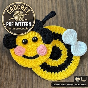 Crochet Bee Applique Pattern PDF, Bumblebee Patch for Bags, Nursery Decor (Digital Download)