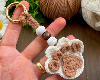Crochet Paw Keychain Pattern PDF, DIY Pet Lover Gift Tutorial, Easy Crochet Paw Applique, Handmade Dog Mom Keyring, Instant Download