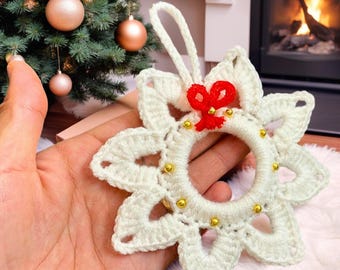 Christmas Star Crochet Pattern, Wreath Ornament PDF, Easy Beginner Tree Decor